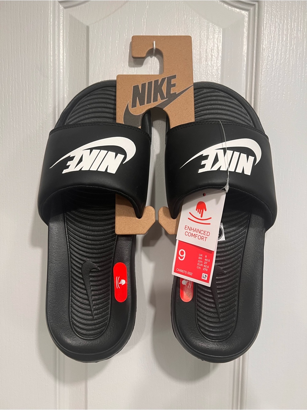 Nike Black Slide Sandals with White Nike Swoosh